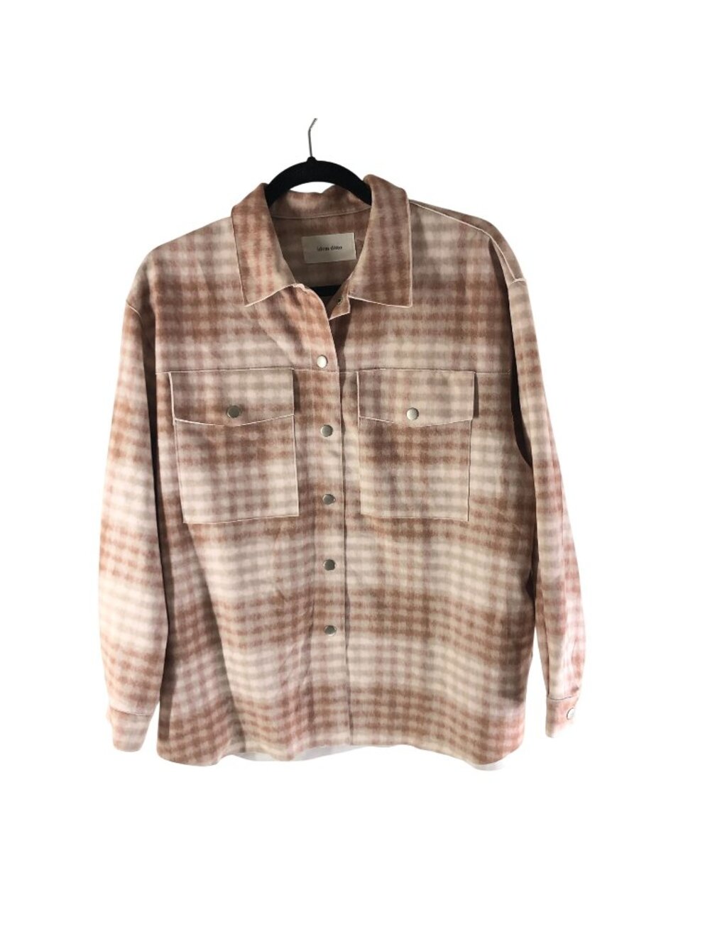 Idem Ditto Plaid Button-Up Shirt Jacket S/M Beige Faux Suede Oversized